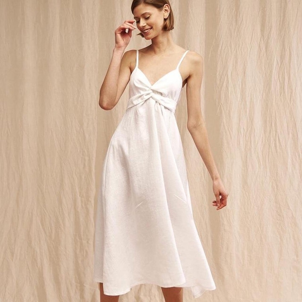 NAVY FLARE HANDMADE LINEN SPAGHETTI STRAP WRAP DRESS ARIELLE SIZE 10